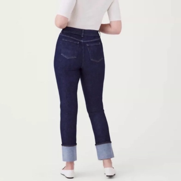 SPANX Cuffed Straight Leg Denim Dark Wash Jeans in Raw Indigo Petite Extra Small - Picture 2 of 7